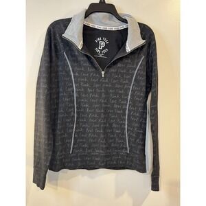 Victoria's Secret Pink Yoga Quarter Zip Womens Medium Black‎ With Gray Print